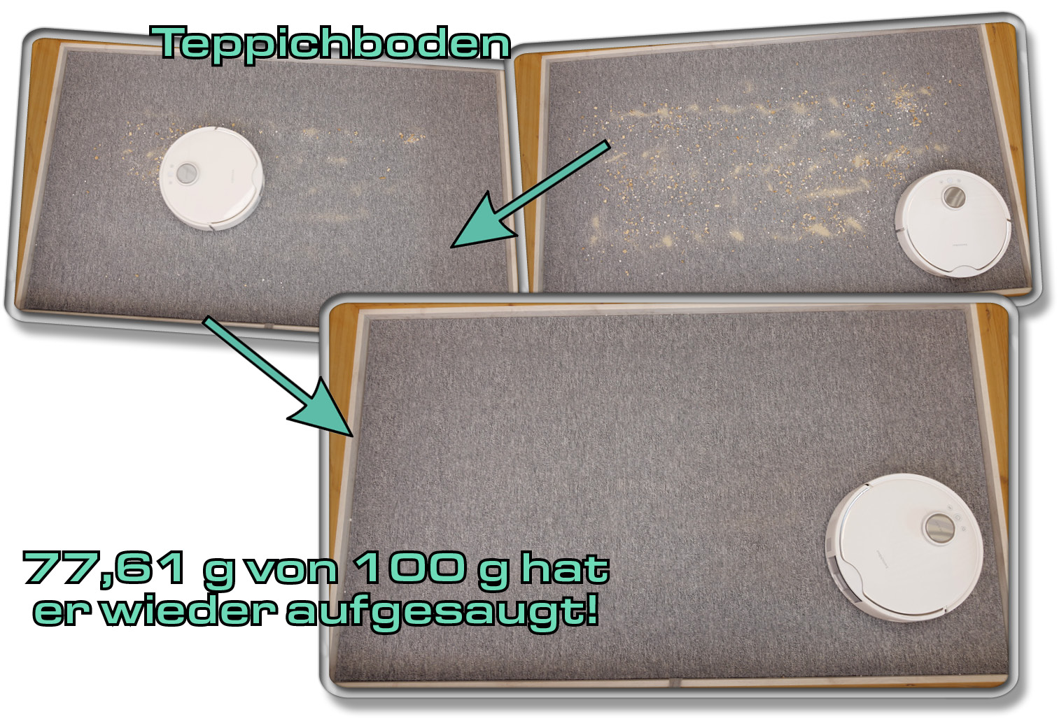 SwitchBot S10 - Die gemessene Saugleistung auf Teppichboden