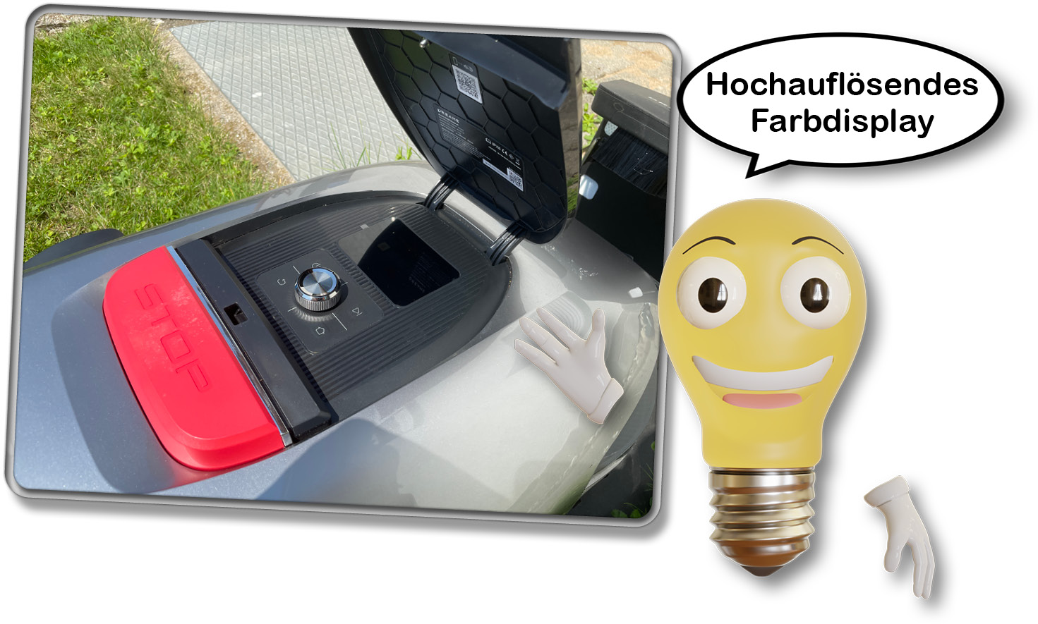 Über dem Steuerelement befindet sich ein Farbdisplay