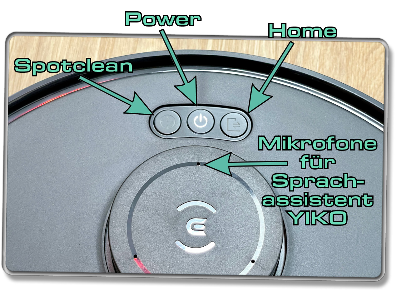 Über diese Tasten lässt sich der ECOVACS DEEBOT T30S COMBO COMPLETE manuell bedienen