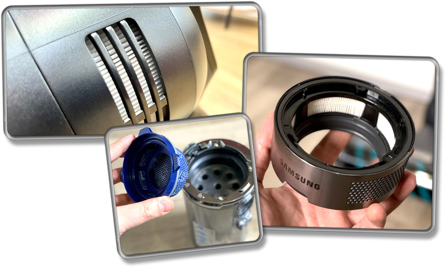 Überprüft und klopft regelmäßig alle Filter des Samsung Akkusaugers aus