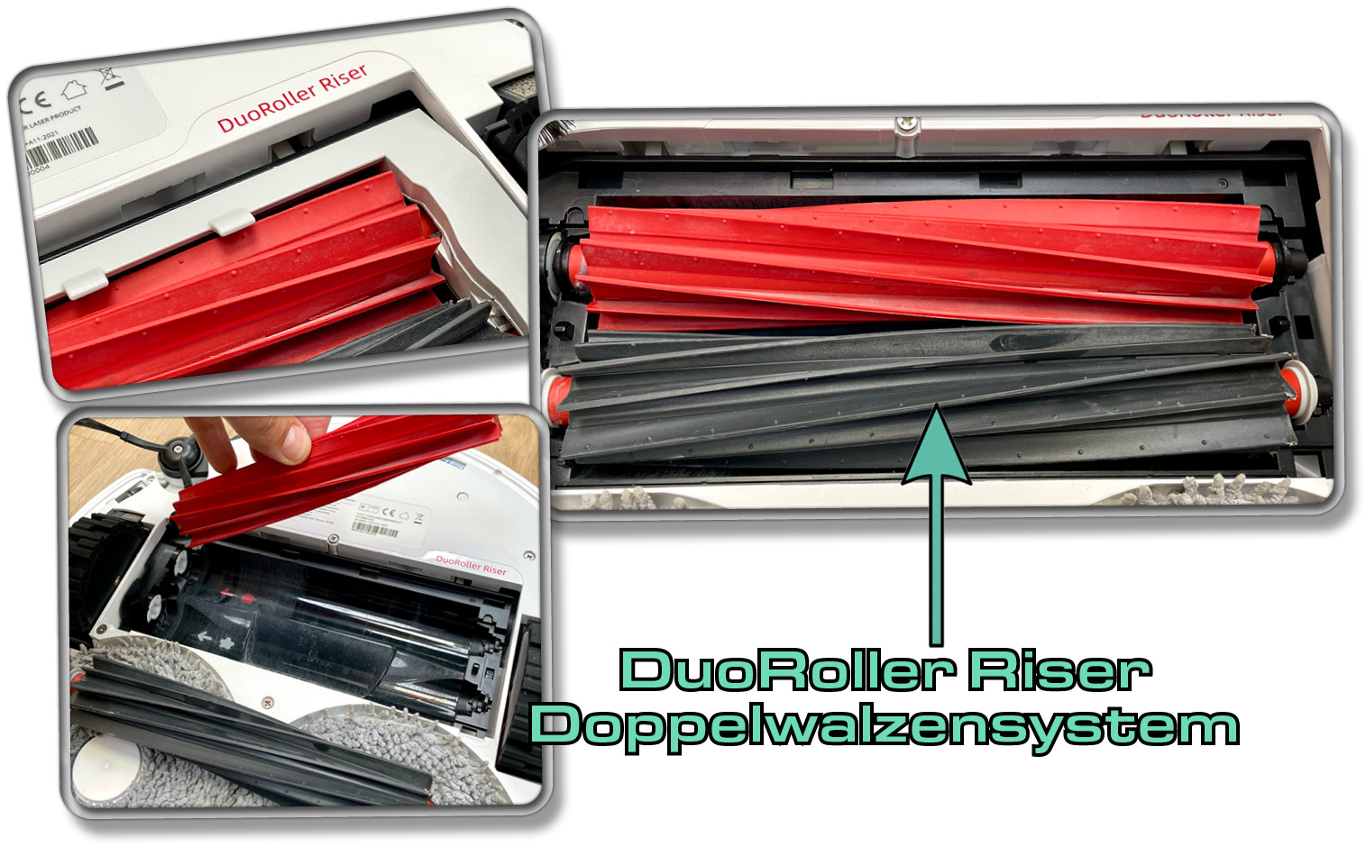 Verbaut wurde im Roborock Qrevo Master das DuoRoller Riser Doppelwalzensystem