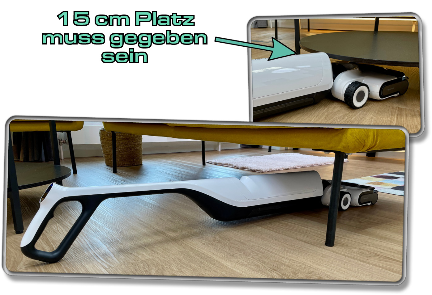 Dank seiner flachen Bauweise, kommt der Roborock Flexi Pro unter fast jedes Möbelstück