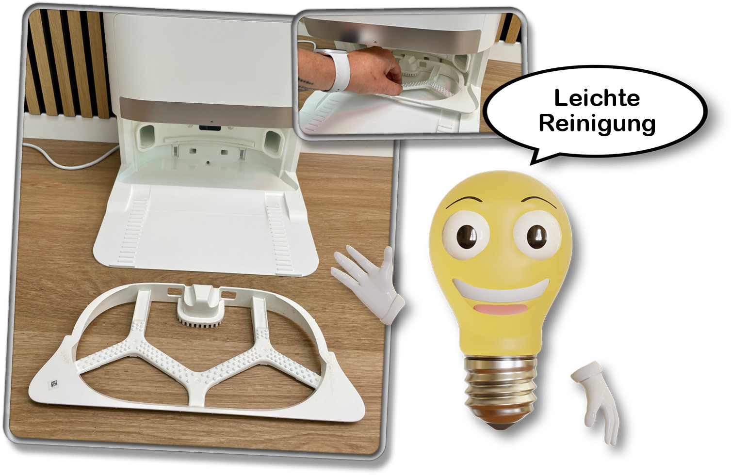 Das Innenleben der Station kann für die manuelle Reinigung entnommen werden.