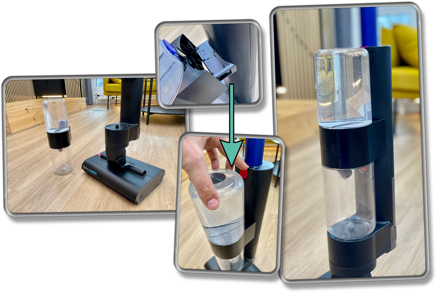 Das ist das Wassertank-System des Dyson WashG1, das mir wirklich sehr gut gefallen hat