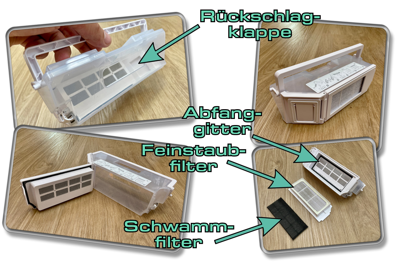 Das ist der praktische transparente Staubbehälter