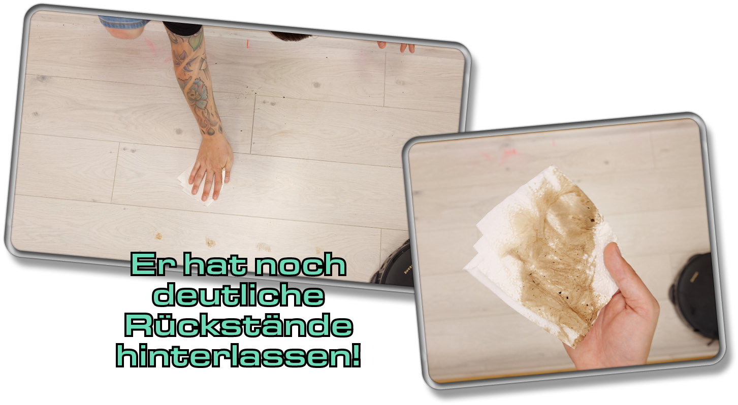 Der Dreame X30 Ultra hat noch deutliche Rückstände hinterlassen nach dem Wischen