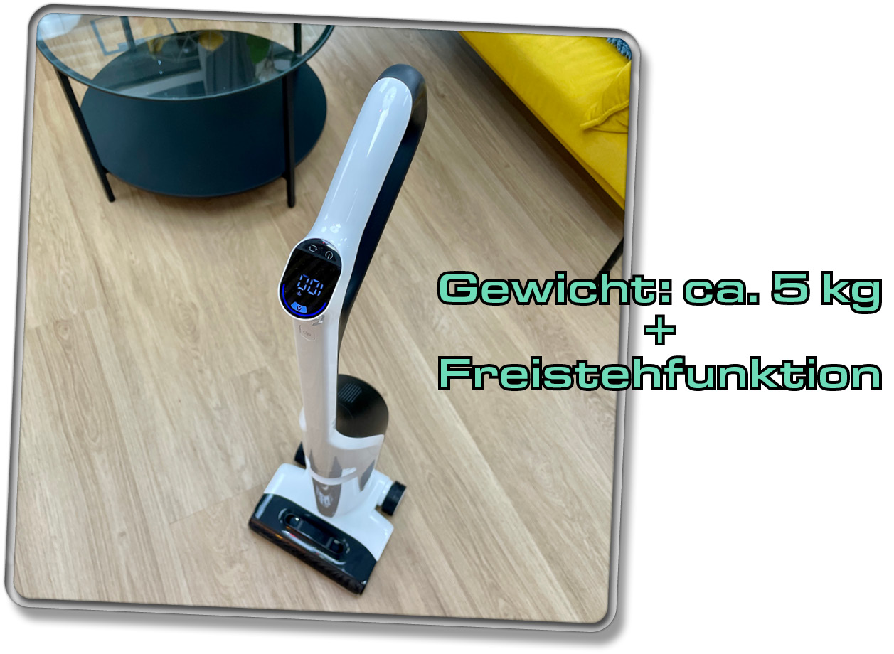 Der Roborock Flexi Pro wiegt knapp 5 kg und kann frei abgestellt werden.