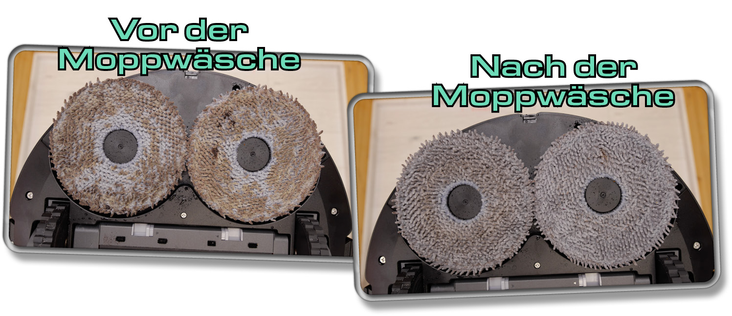 Der Vergleich vor und nach der Moppwäsche zeigt, wie gut diese arbeitet