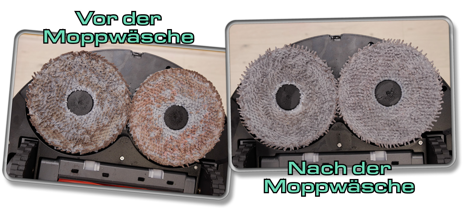Der Vergleich zeigt, wie gut die Moppwäsche des Roborock Qrevo Pro funktioniert