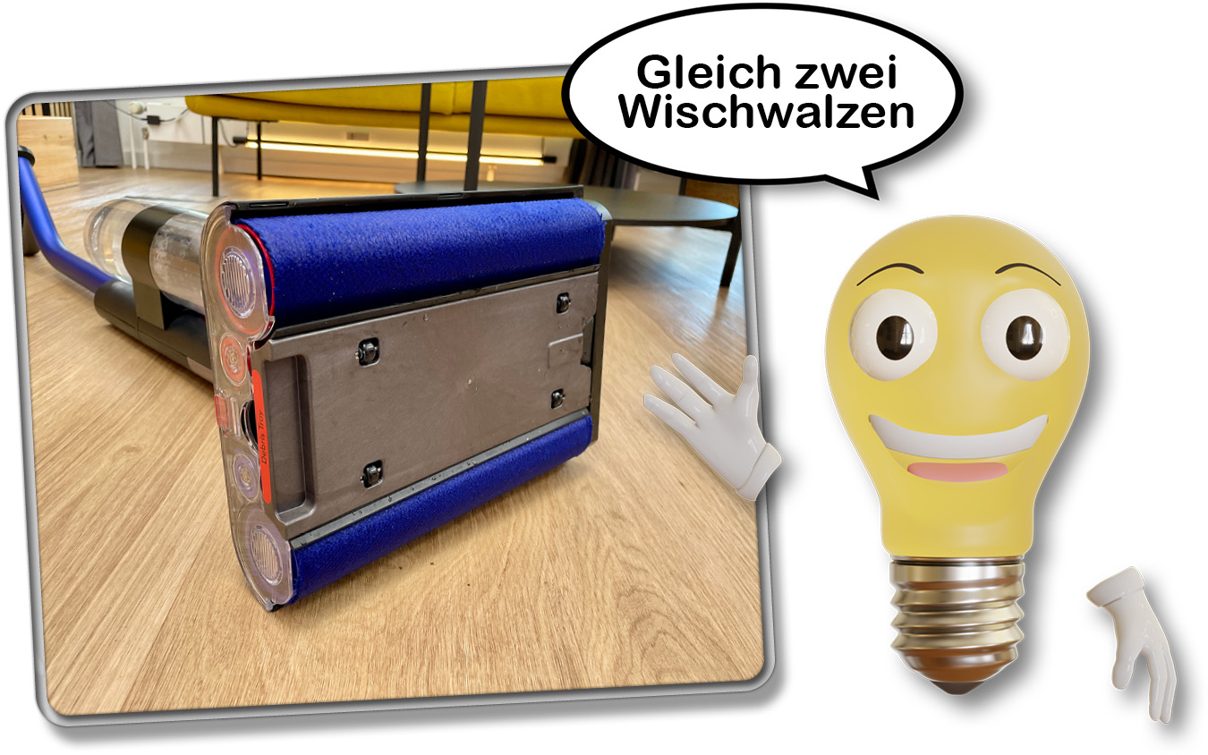 Die Bodendüse des Dyson WashG1 besitzt zwei gegeneinander rotierende Wischwalzen