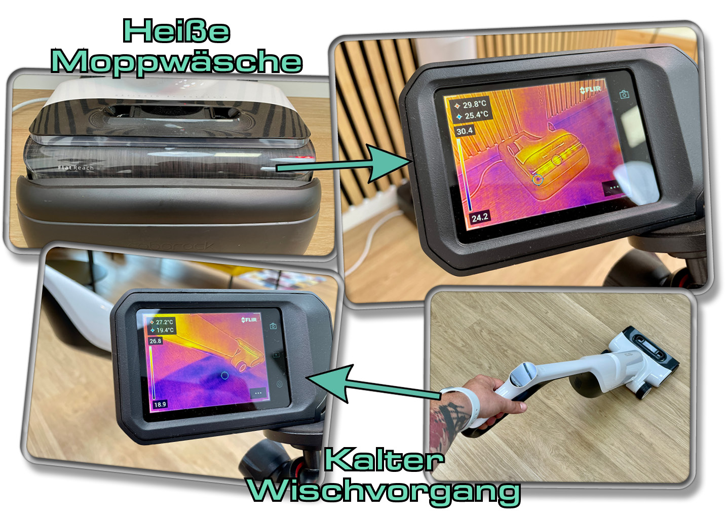 Die Mopps werden mit heißem Wasser gereinigt. Gewischt wird jedoch mit kaltem Wasser