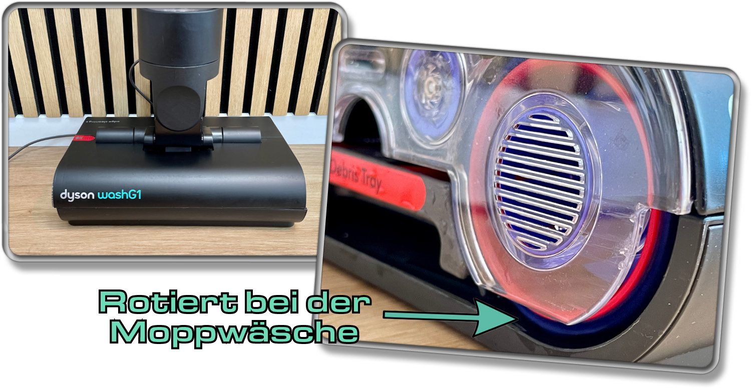 Die Moppwäsche reinigt die Wischwalzen des Dyson WashG1