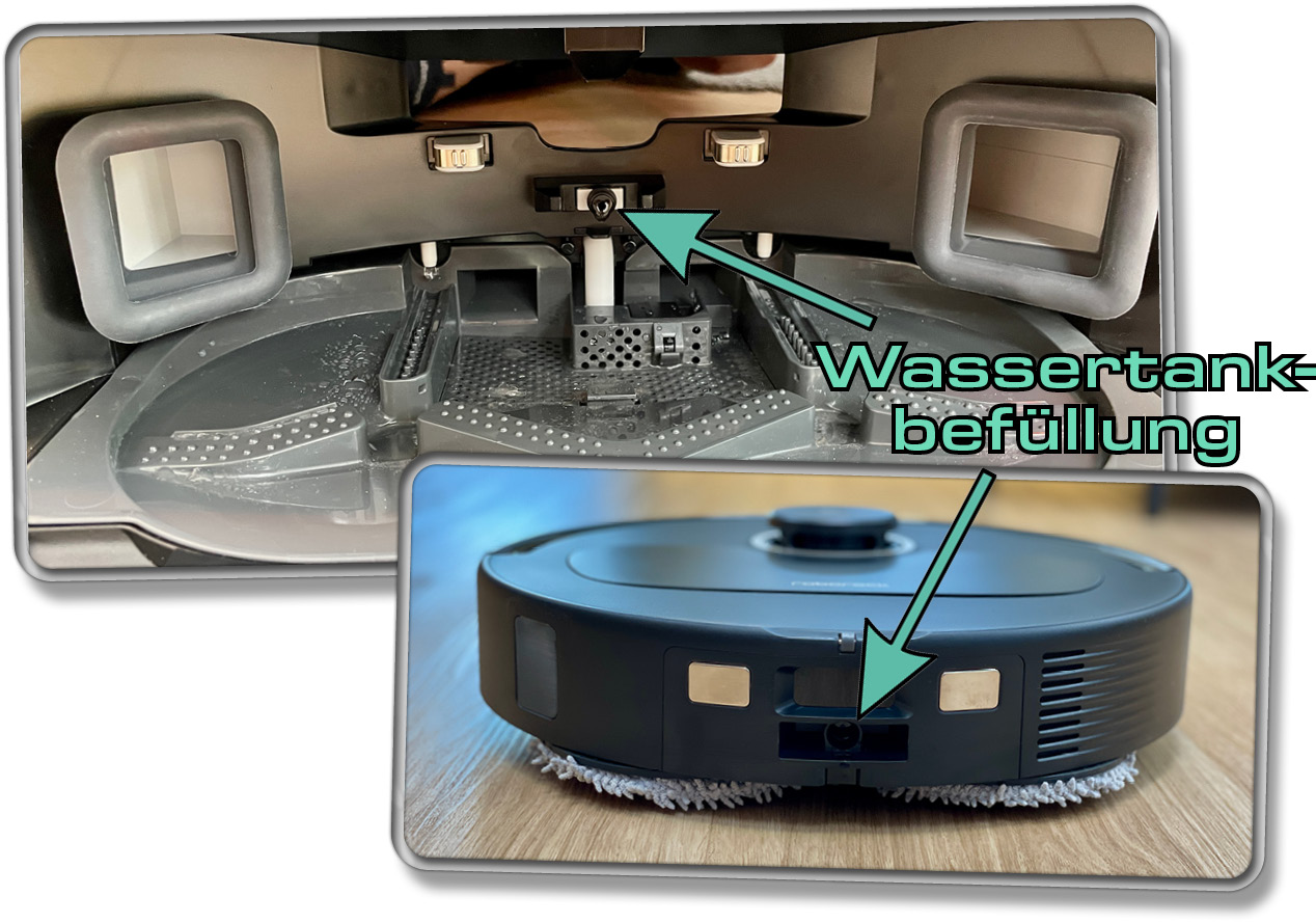 Die Station füllt den im Roboter befindlichen Wassertank stets nach