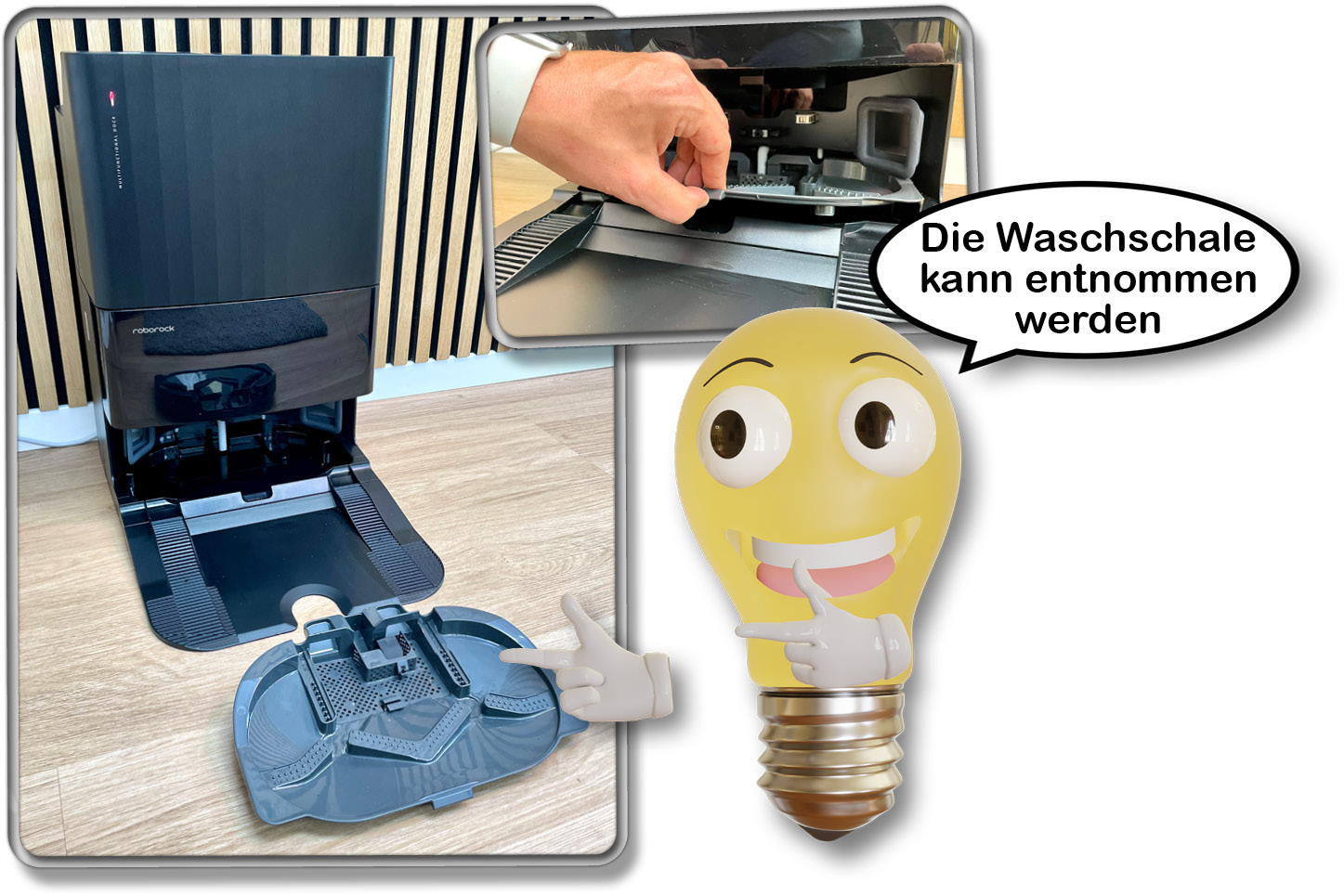 Die Waschschale der Station kann für die manuelle Reinigung entnommen werden.