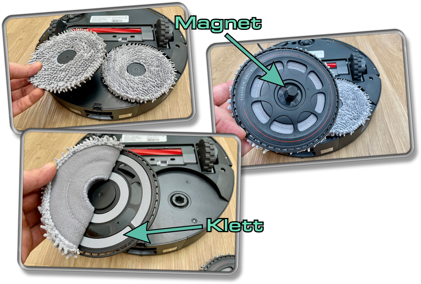 Die Wischmopps des Roborock Qrevo Pro lassen sich entfernen und in der Waschmaschine waschen