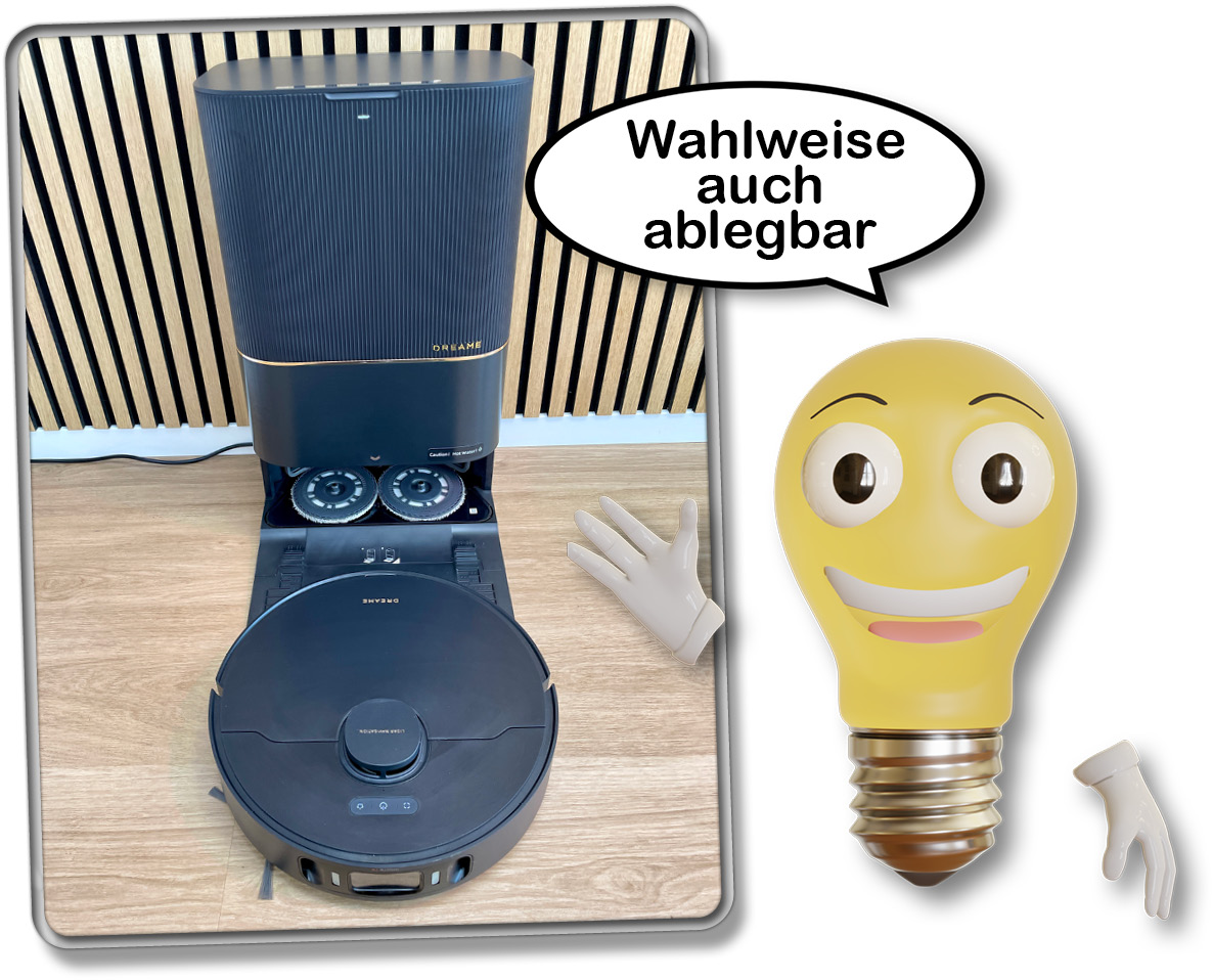 Die Wischmopps können zum Saugen auch vollständig in der Station gelassen werden.