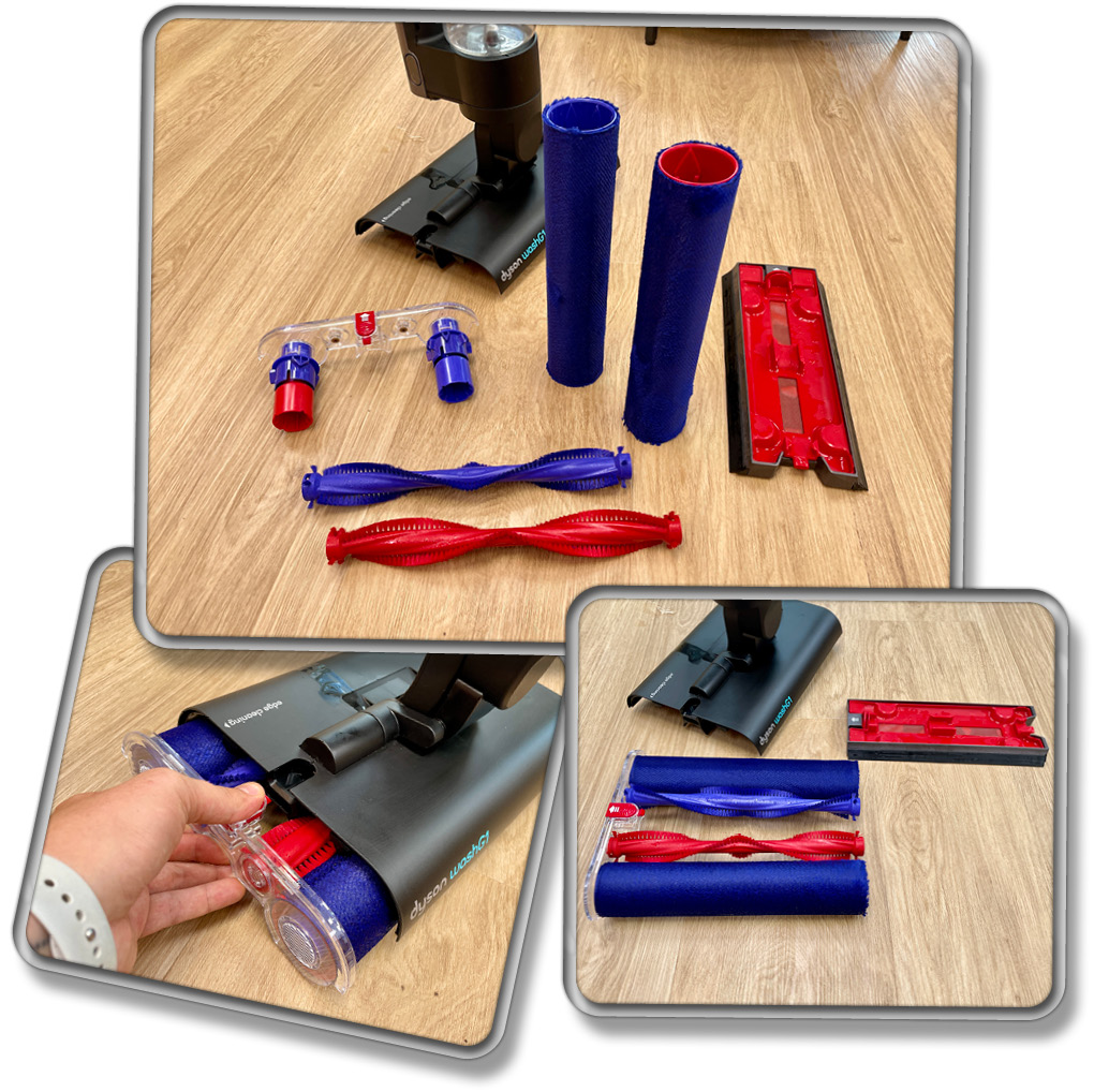 Die Wischwalzen lassen sich einfach herausziehen und manuell auseinanderbauen