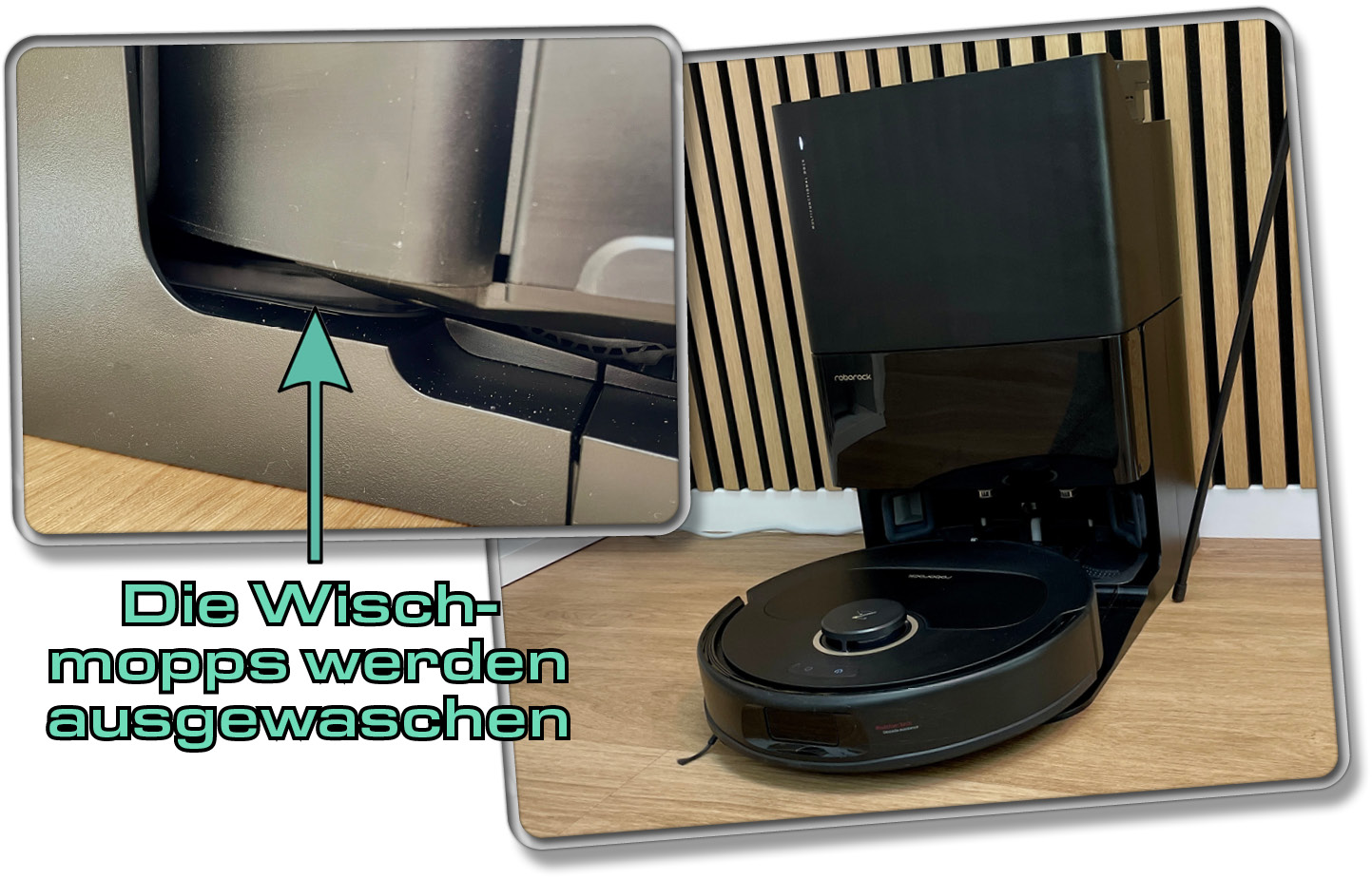 In der Reinigungsstation werden die Wischmopps regelmäßig ausgewaschen