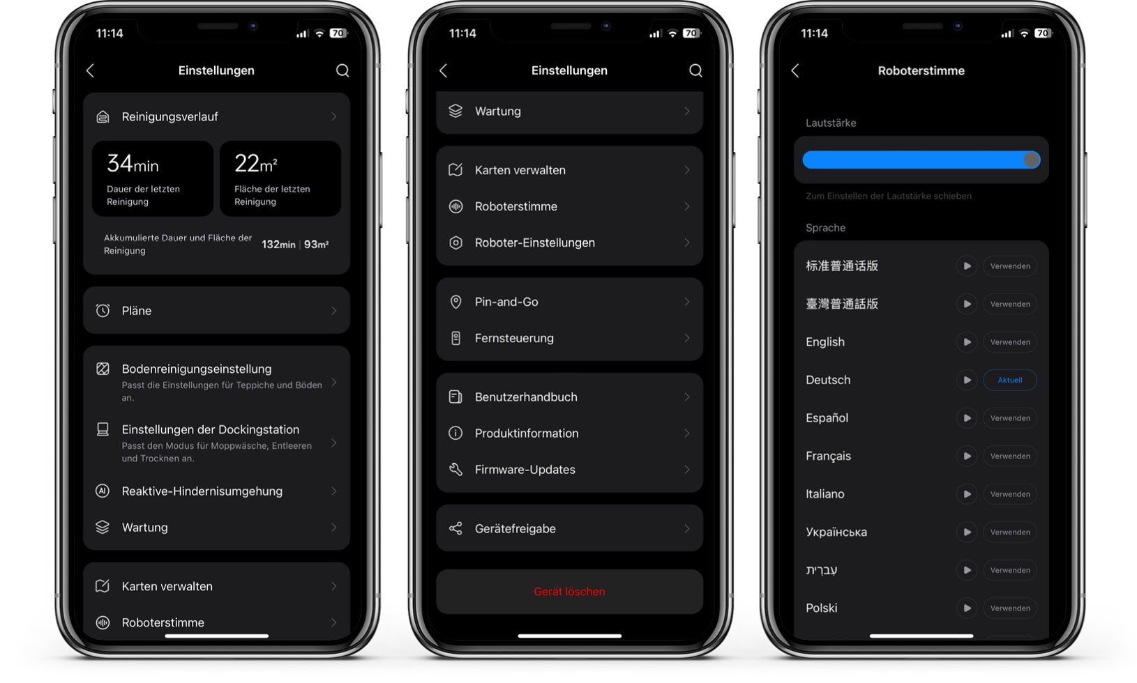 Roborock Qrevo S - App - Einstellungen & Protokolle