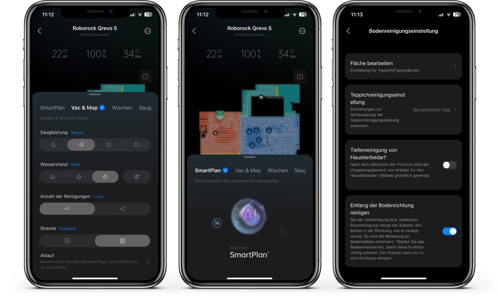 Roborock Qrevo S - App - Reinigung