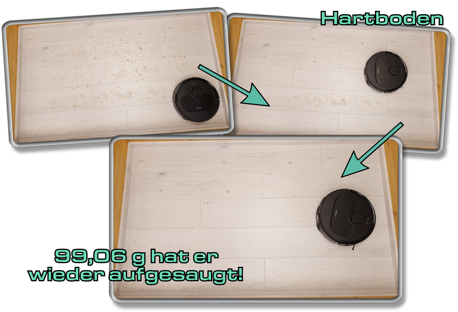 Roborock Qrevo S - Die gemessene Saugleistung auf Hartboden