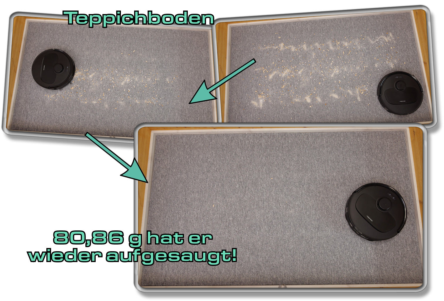 Roborock Qrevo S - Die gemessene Saugleistung auf Teppichboden