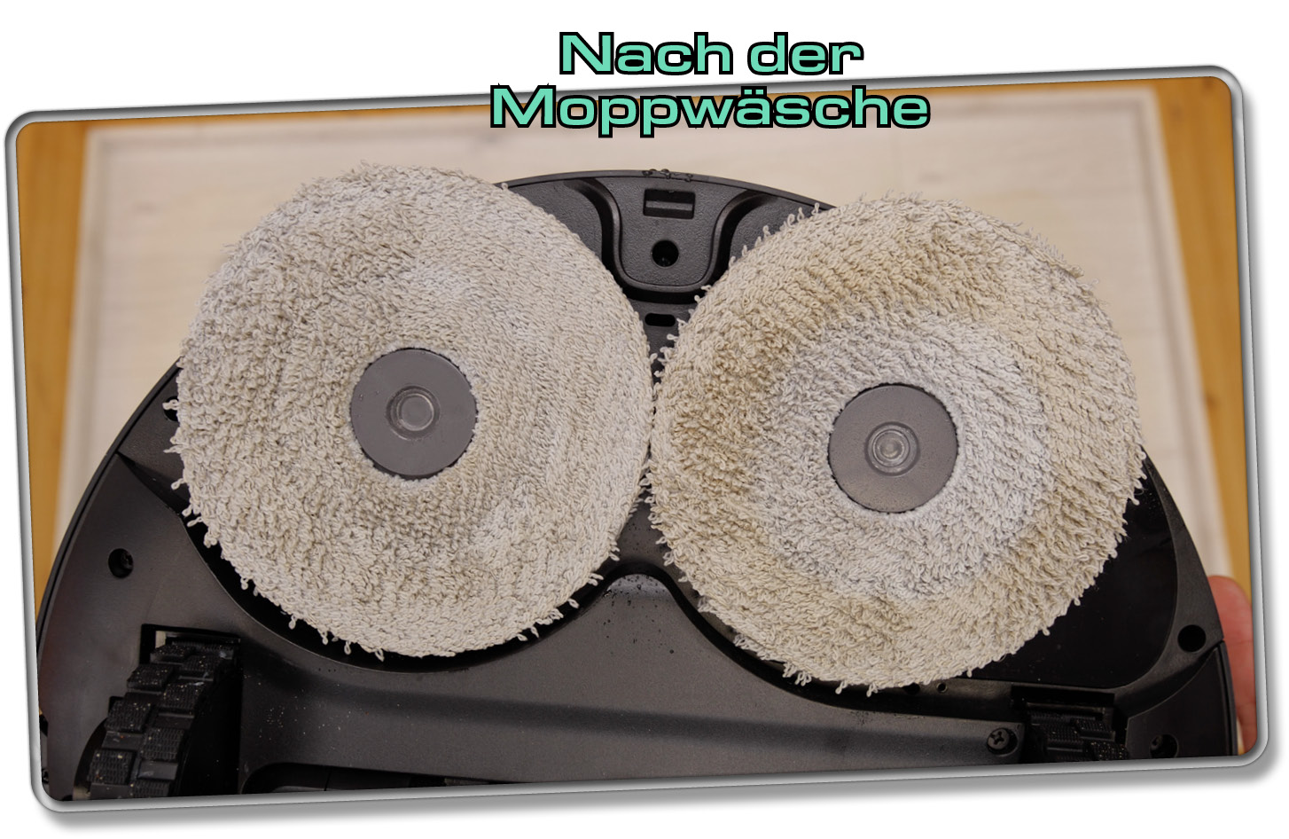 So sehen die Wischmopps nach der Moppwäsche aus. Der Kaffee wurde gut entfernt