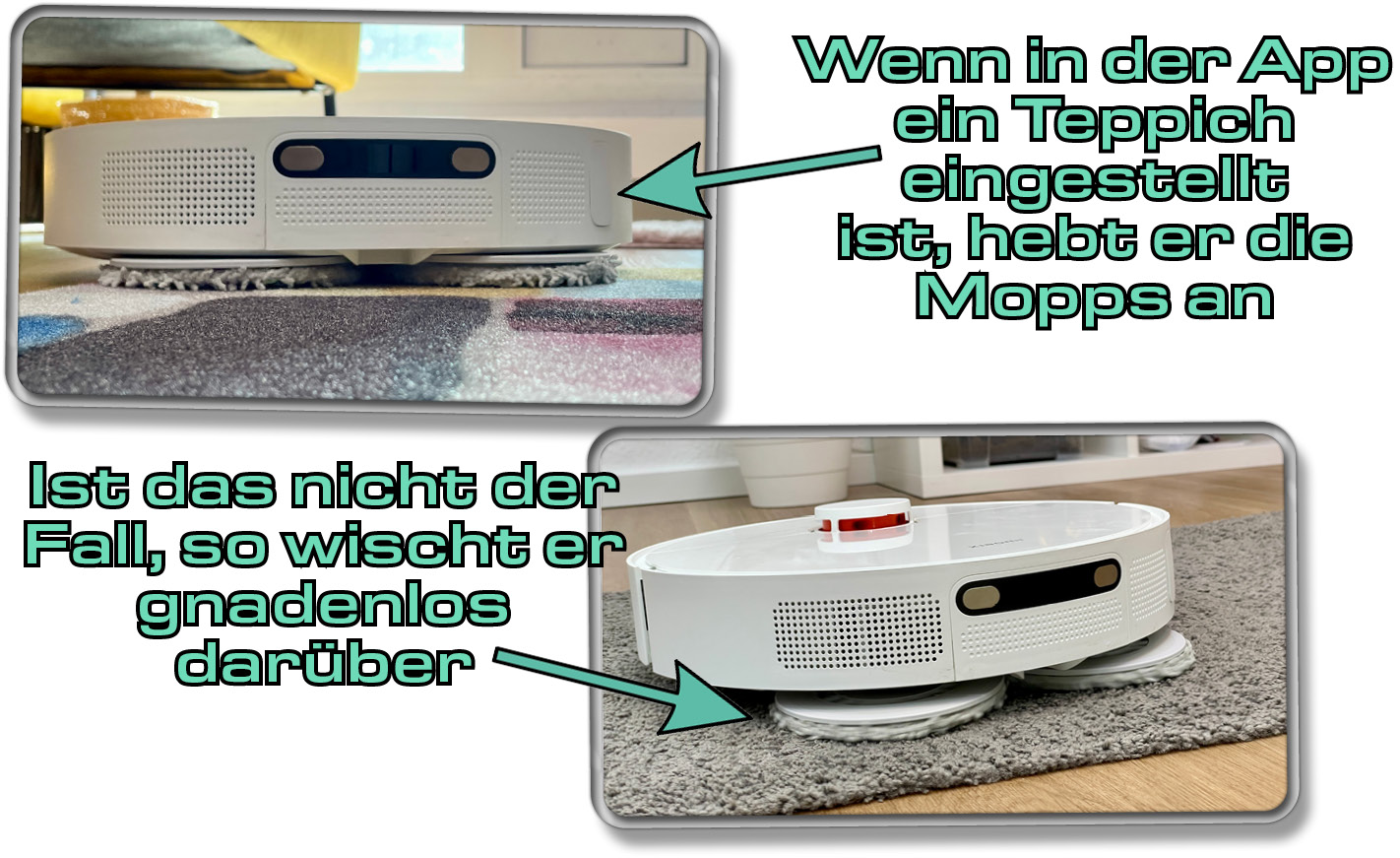 So verhält sich der Xiaomi X20+ im Wischvorgang auf Teppichboden