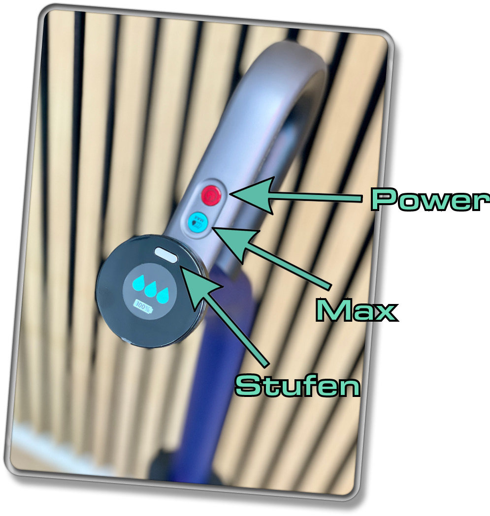 Über diese Tasten am Griff wird der Dyosn WashG1 gesteuert