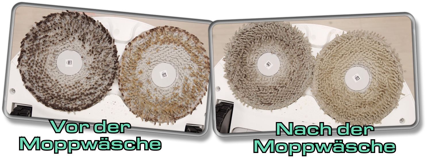 Vergleich der Wischmopps vor und nach der Moppwäsche
