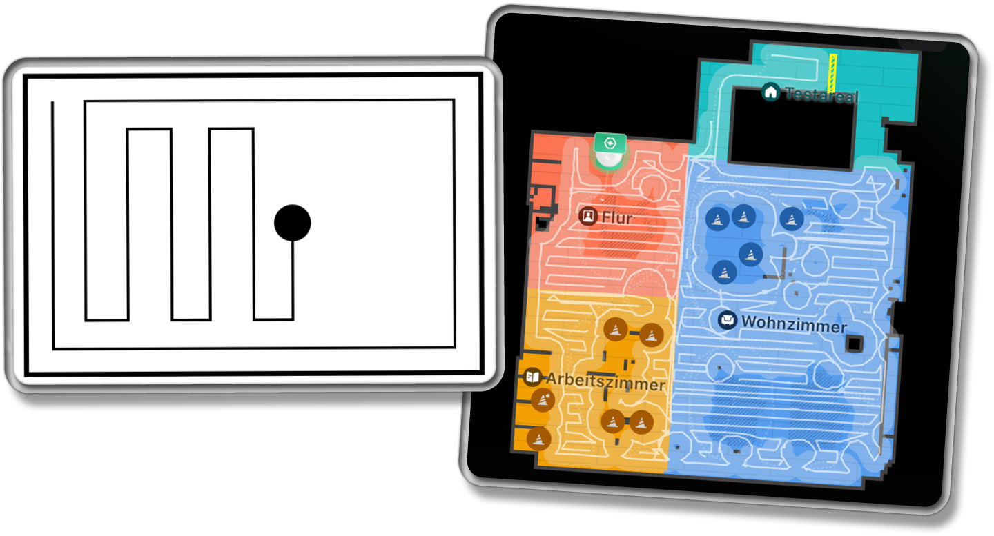 Wie man auf dem Bild sieht, navigiert der Roborock Qrevo S in geraden und vorausgeplanten Bahnen