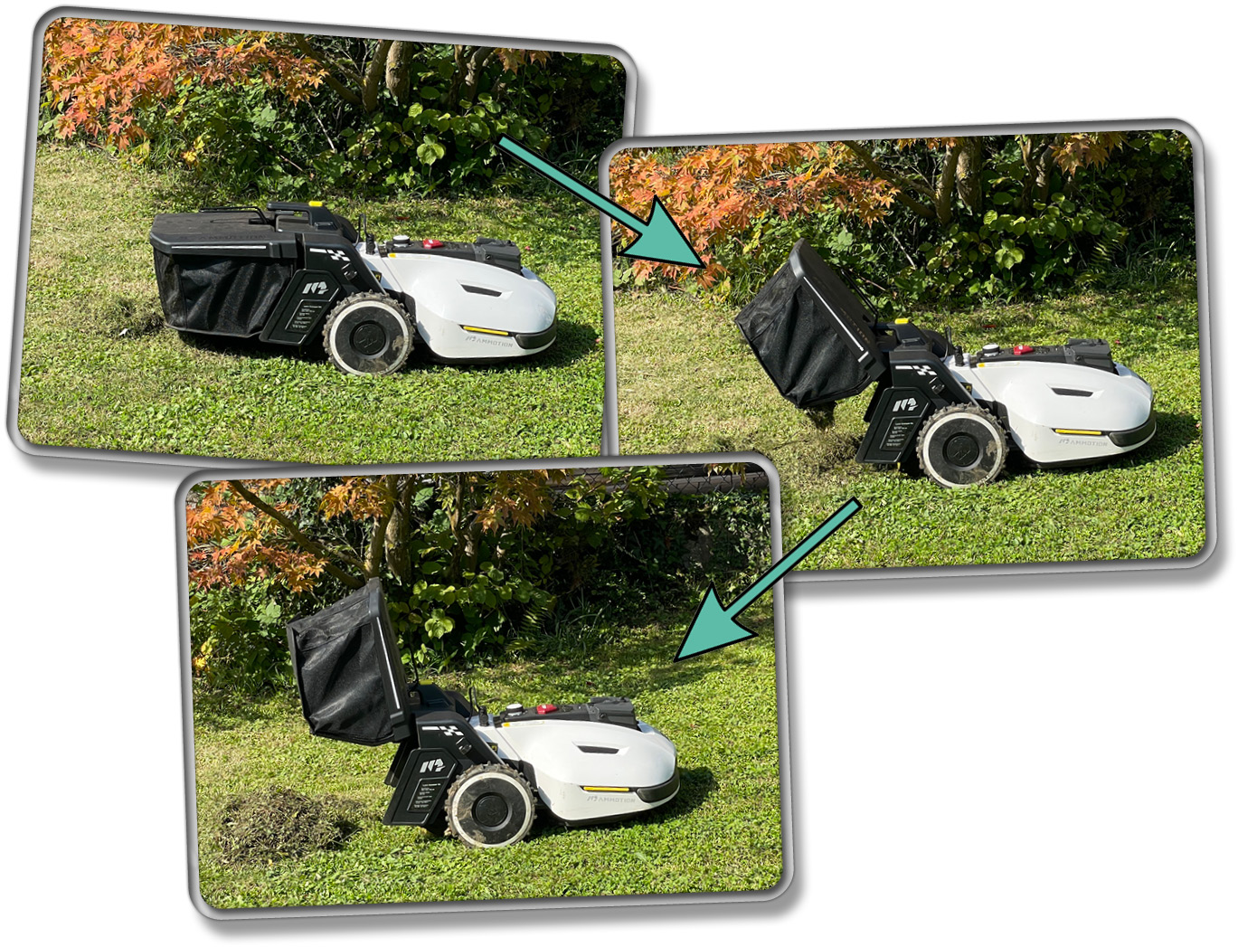 Das Laub und der Rasenschnitt werden automatisch ausgeschüttet