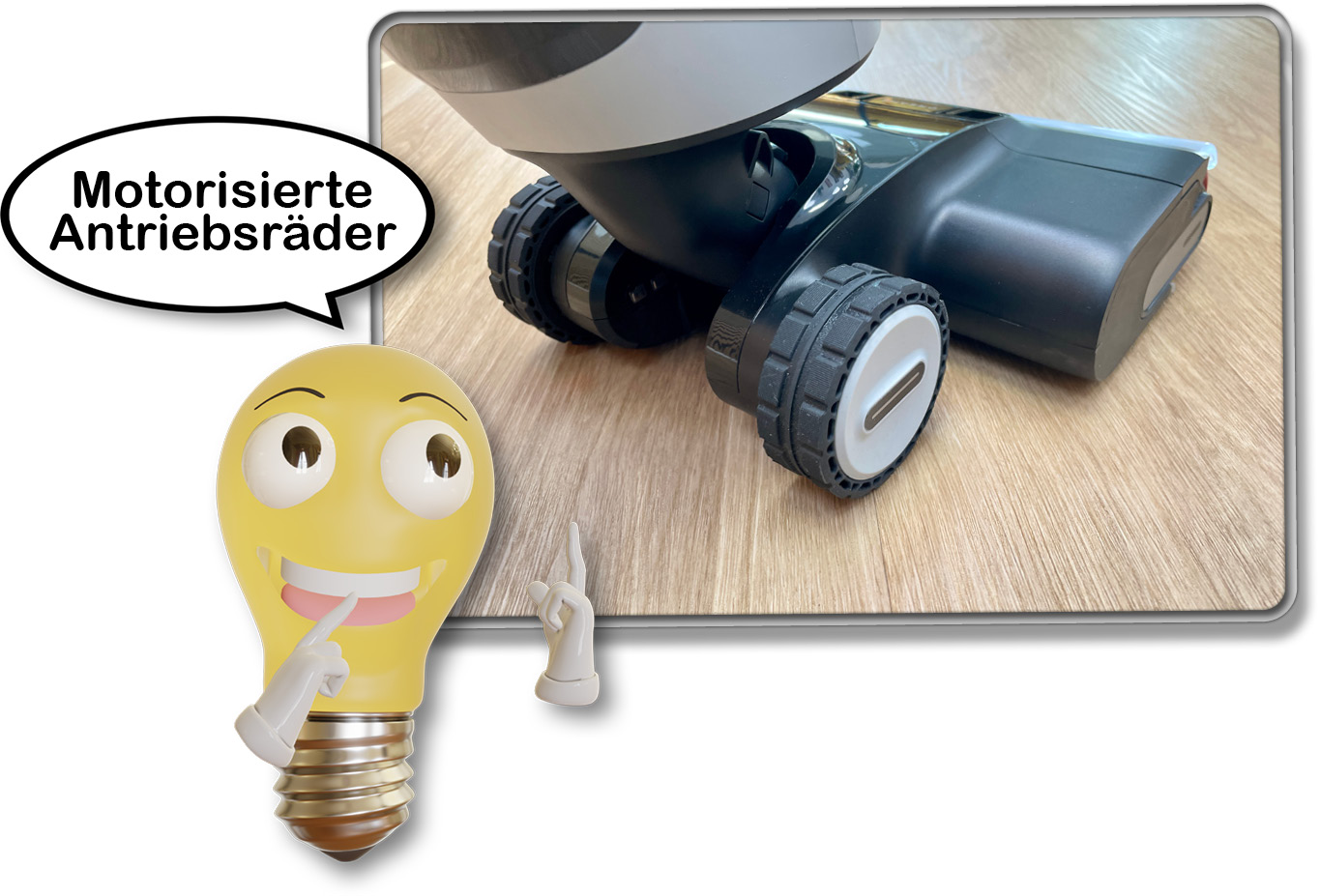 Der Dreame H14 Pro besitzt für die leichtere Führung angetriebene Räder