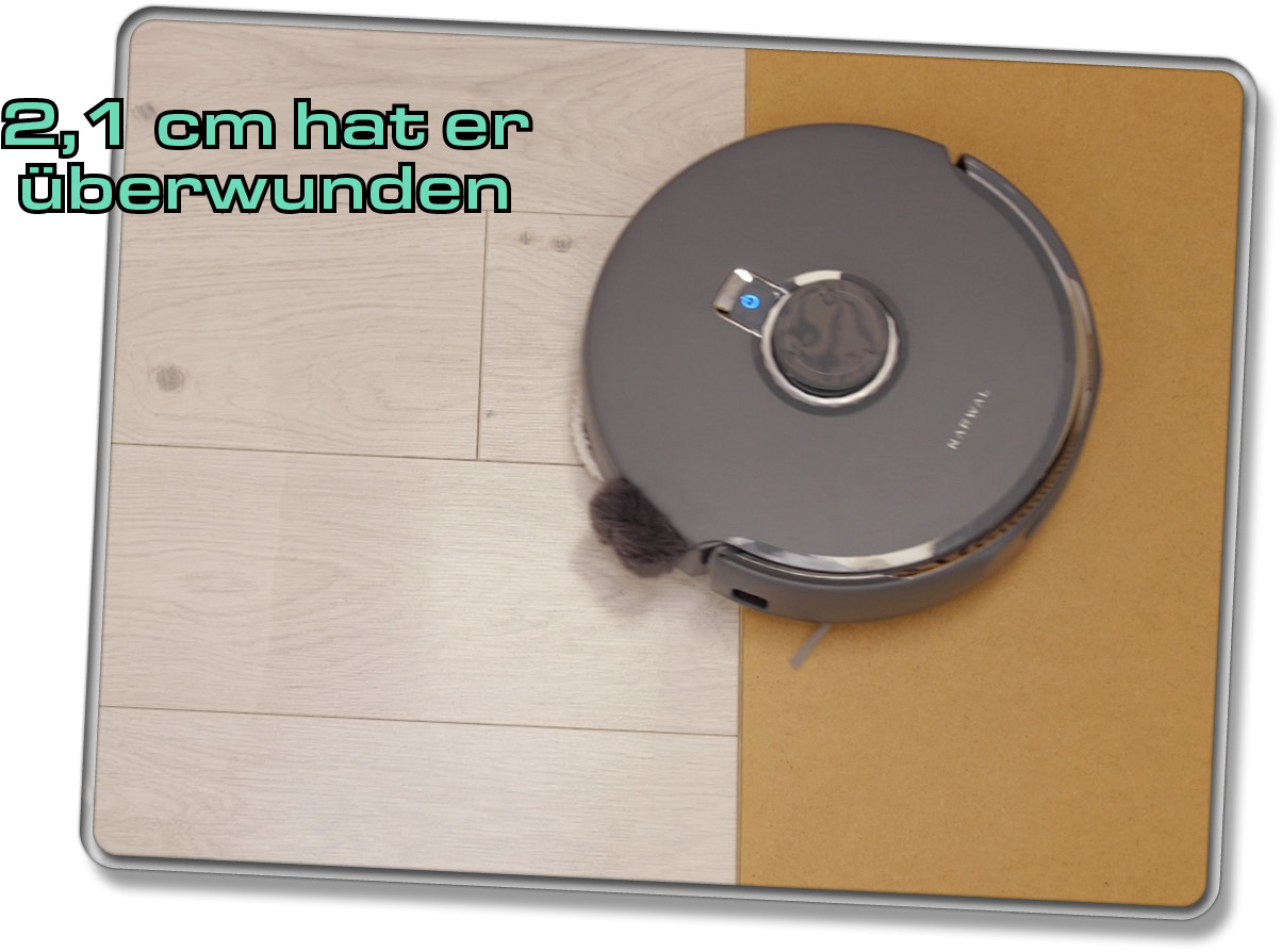 Der Narwal Freo Z Ultra konnte eine scharfe Kante mit einer Höhe von 2,1 cm überwinden