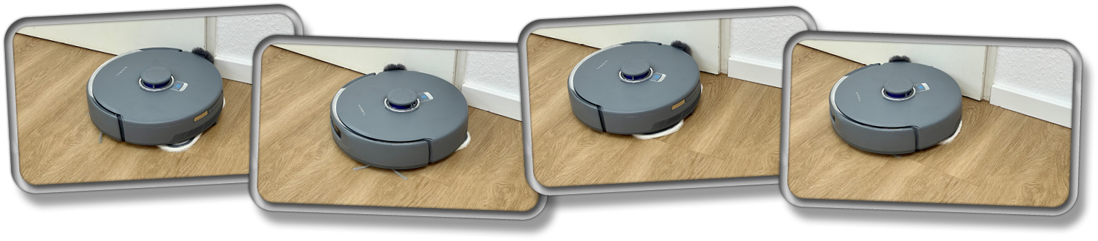 Der Narwal Freo Z Ultra neigt sein Heck an den Randbereich, um mit seinen Wischmopps an diesen heranzukommen