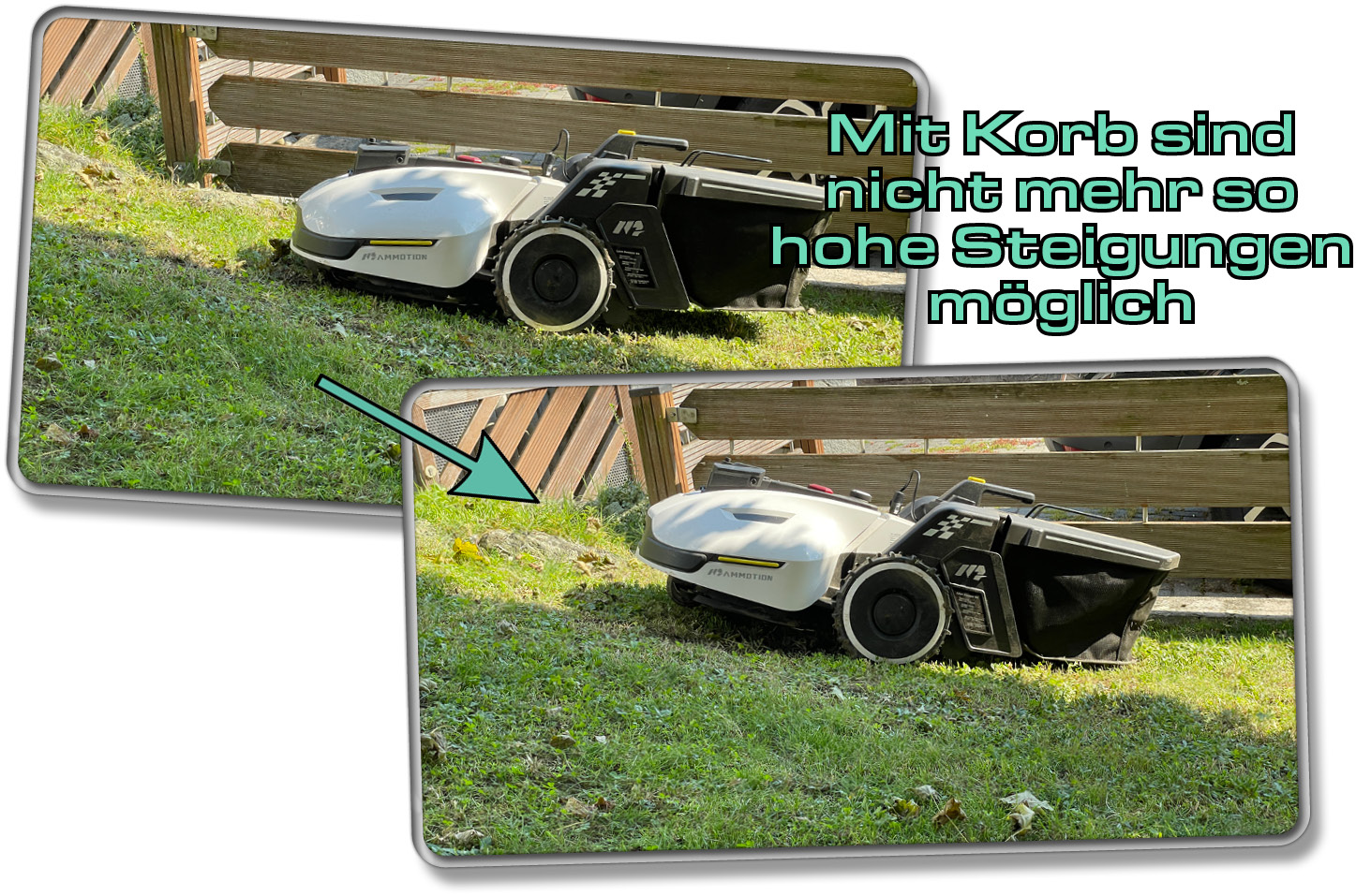 Der YUKA kippt mit Korb bei hohen Steigungen nach hinten