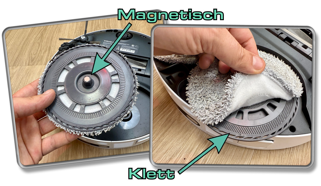 Die Wischmopps können für die Reinigung in der Waschmaschine am Dreame L10s Ultra Gen 2 einfach abgezogen werden