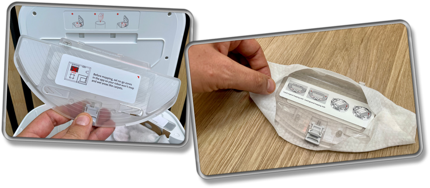 Die kleine Wischplatte des SwitchBot K10+ Pro kann mit Feuchttüchern bespannt werden