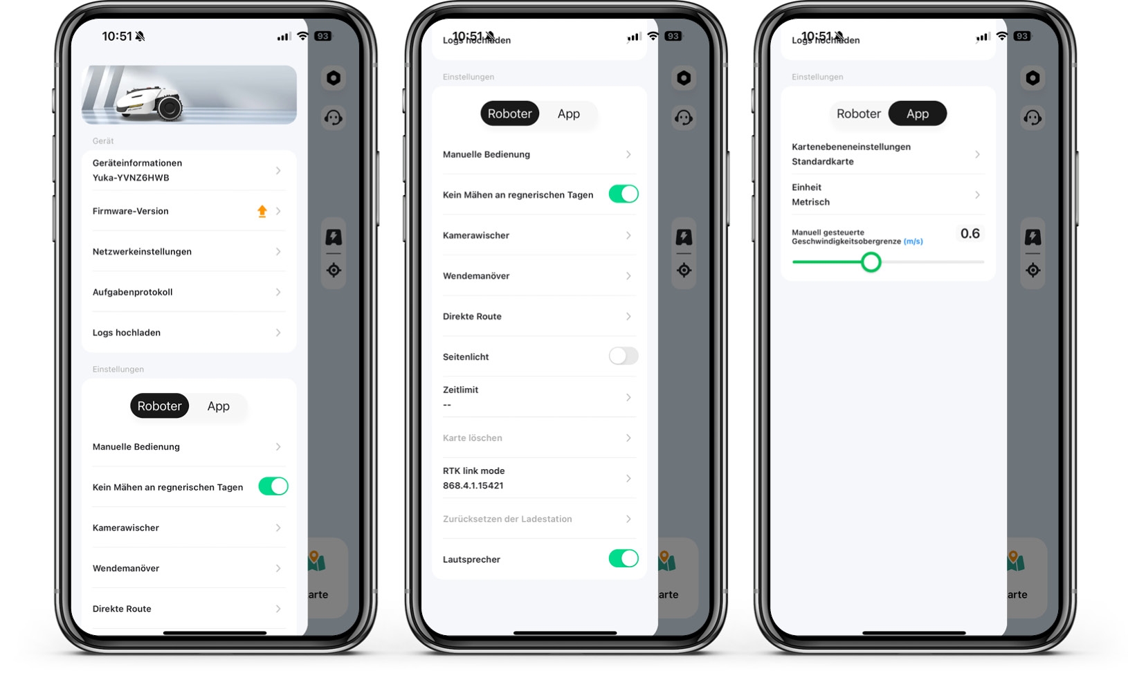 Mammotion YUKA - App - Einstellungen
