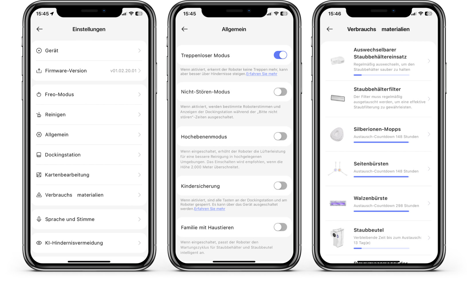 Narwal Freo Z Ultra - App - Einstellungen