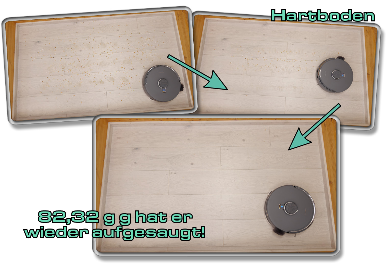 Narwal Freo Z Ultra - Die gemessene Saugleistung auf Laminat