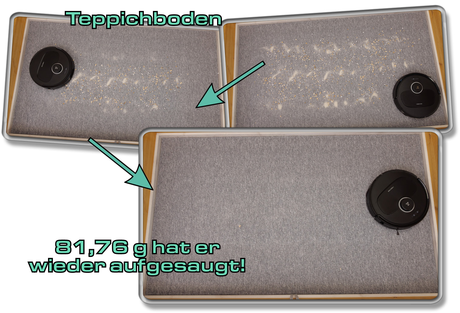 Roborock Qrevo Plus - Die gemessene Saugleistung auf Teppich