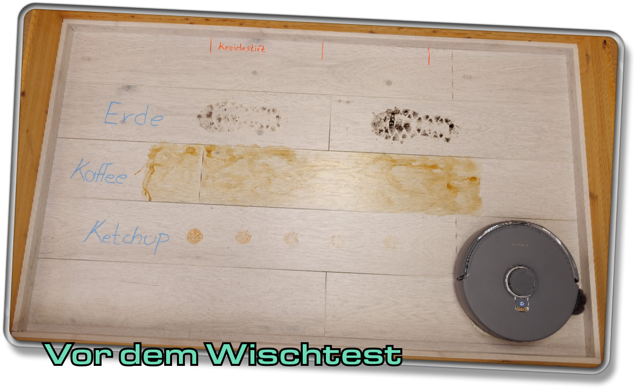 So sieht das Testareal vor dem Wischtest mit dem Narwal Freo Z Ultra aus