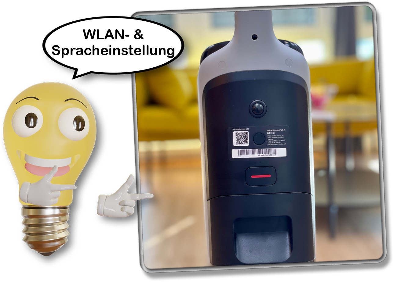 Über den kleinen Knopf auf der Rückseite, lässt sich der Dreame H14 Pro ins WLAN einbinden und dessen Sprachausgabe einstellen