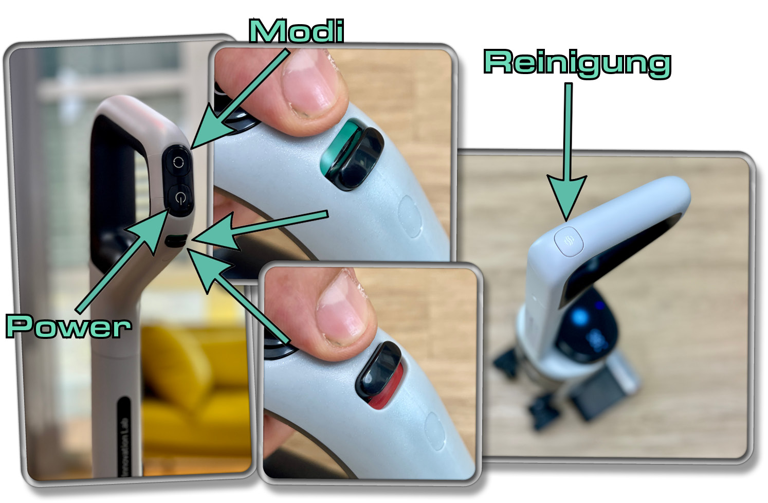 Über diese Tasten wird der Dreame H14 Pro gesteuert