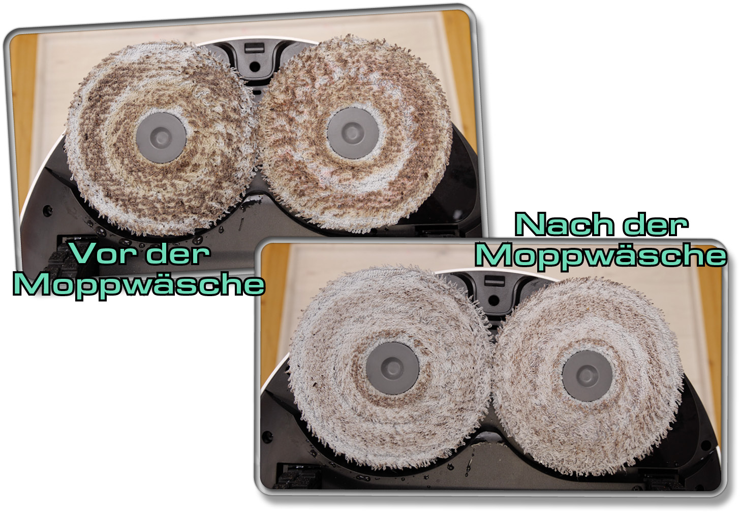 Wie man sieht, bekommt die Moppwäsche die Wischmopps halbwegs sauber