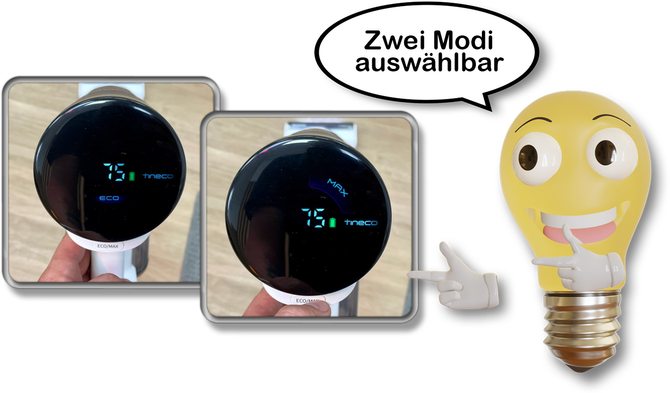 Als Akkusauger sind zwei Modi auswählbar