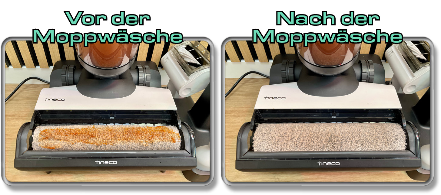 Der Vergleich zeigt, wie gut die Moppwäsche des Tineco Floor One Switch S7 arbeitet