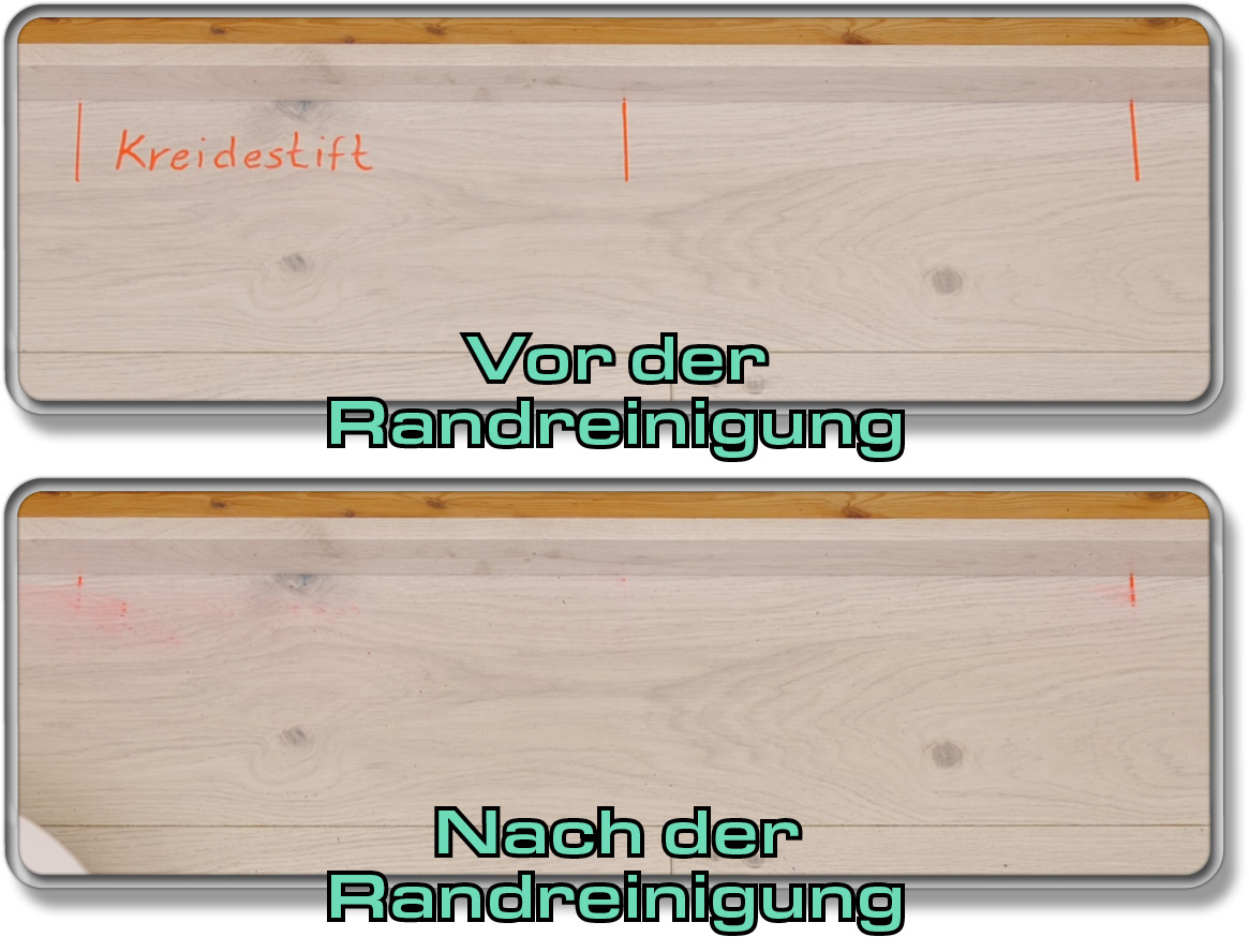 Vor dem Wischen und nach dem Wischen am Rand