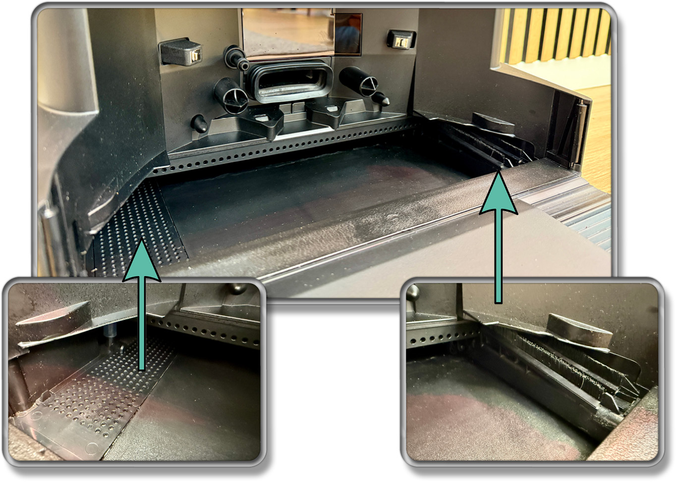 Bei der Moppwäsche fährt eine Art Bürste von der einen zur anderen Seite und schrubbt das Wischtuch sauber